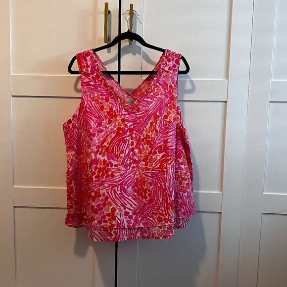 Nic+Zoe NEW Pink Watercolor Petals Printed V-Neck Tank Top Shirt- Size XL - Picture 2 of 4